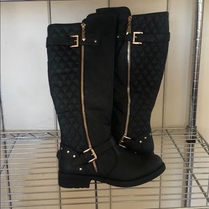 NEW All Black Leather Knee High Boots